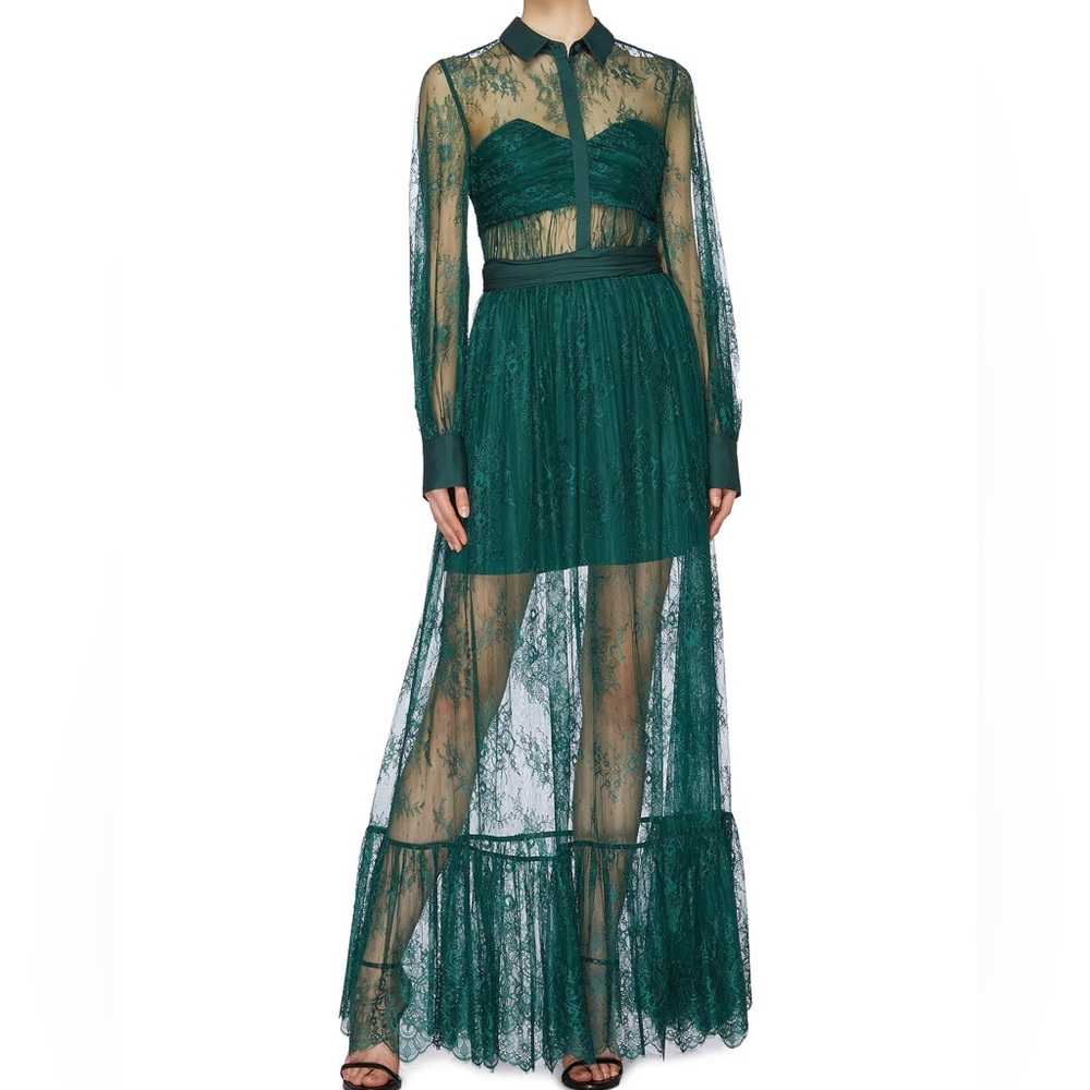 Self-Portrait Emerald Green Lace Maxi Dress